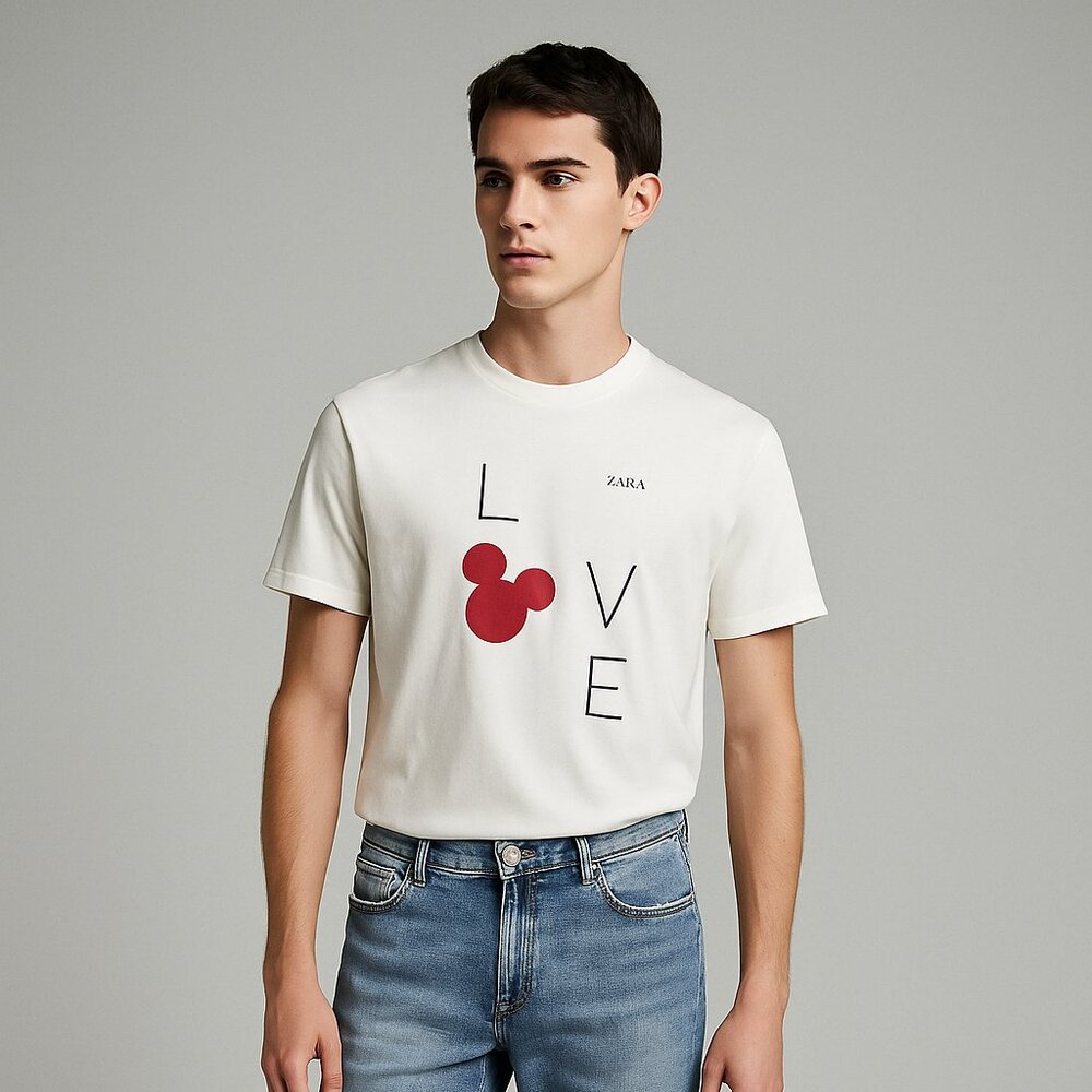 Zara x Disney White Graphic T-Shirt - Size Large